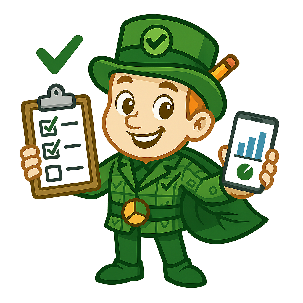 Mascot holding clipboard and phone